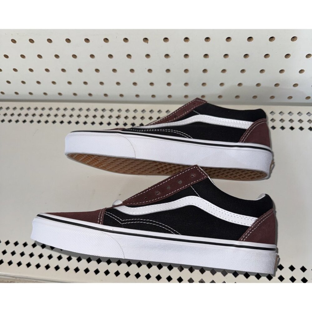 VANS Old Skool Womens Athletic Skateboarding Shoes Size 7.5 Maroon Black White - Picture 6 of 8